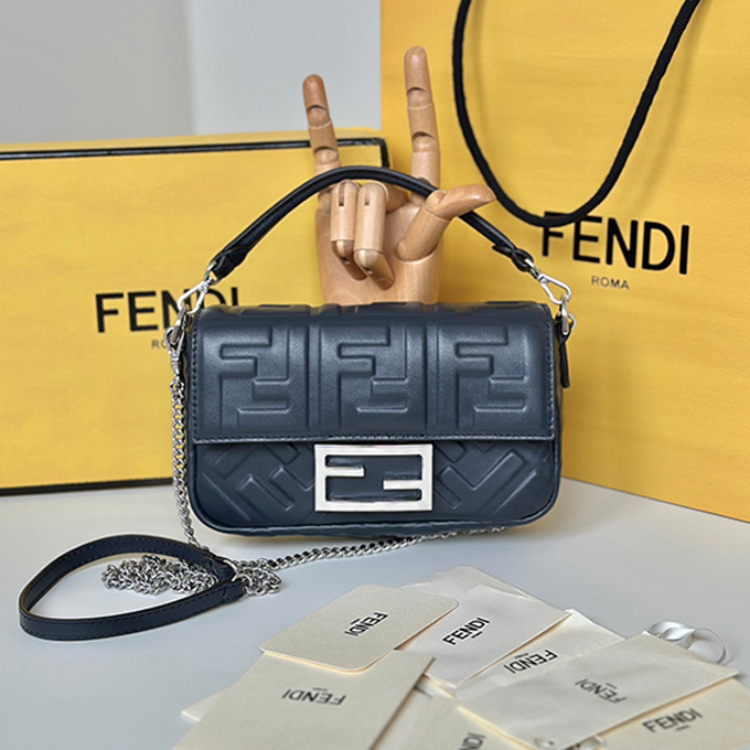 fendi baguette embossed ff lambskin shoulder handbag